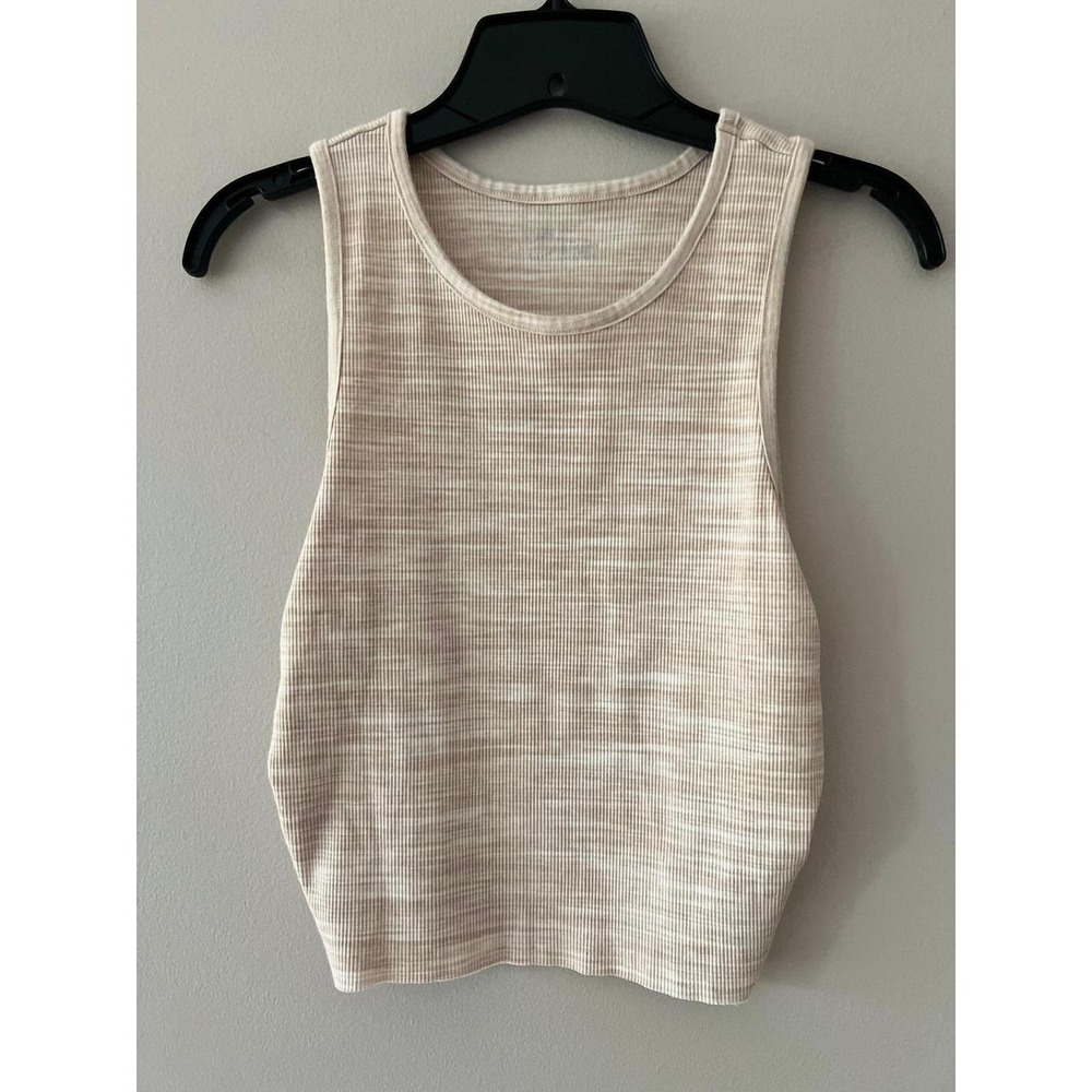 Aerie Rouchy Ribbed Tank Top Large Cream Taupe